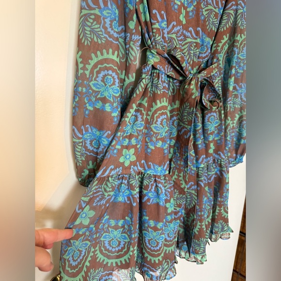 NWT Current Air Brown, Blue, & Green Floral Print Long Sleeve Mini Dress Small - Picture 4 of 16